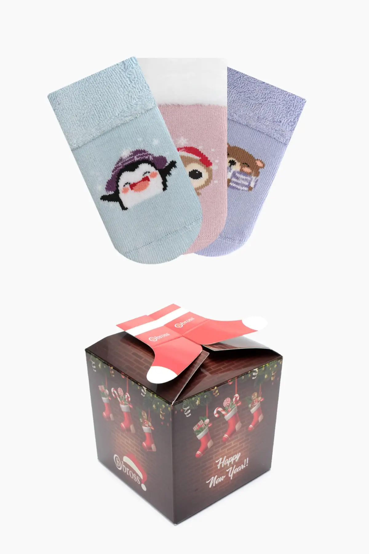

Boxed 3'lü Winter Themed Kaydırmaz Towel Baby Socks