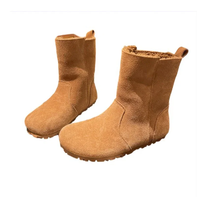 Женские зимние ботильоны на меху плоской подошве замшевые повседневные туфли