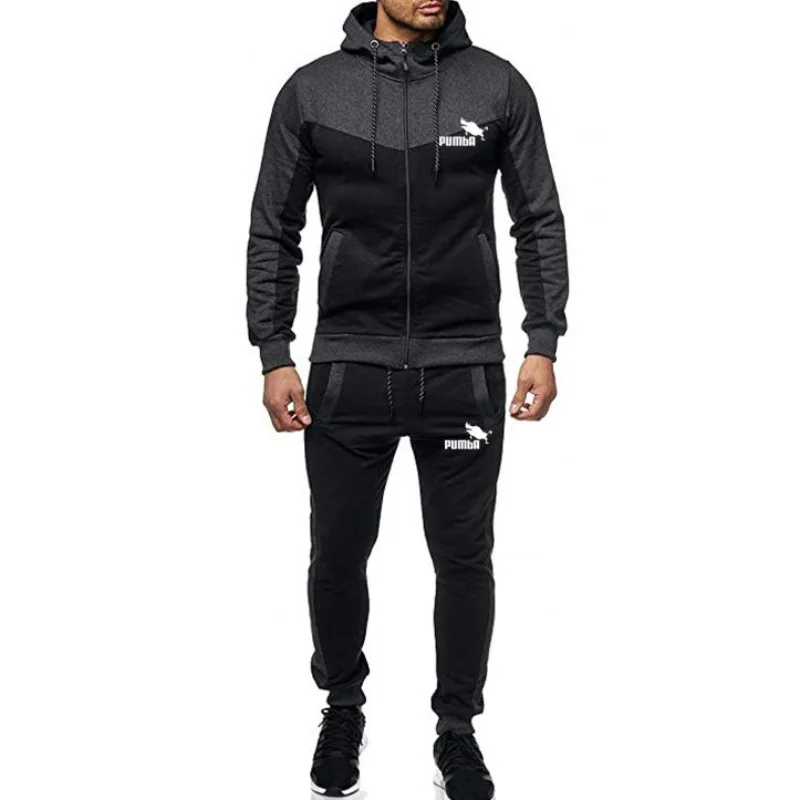 

Autumn and winter new men's hooded color-blocking casual sports cardigan suit men's fashion trend suit