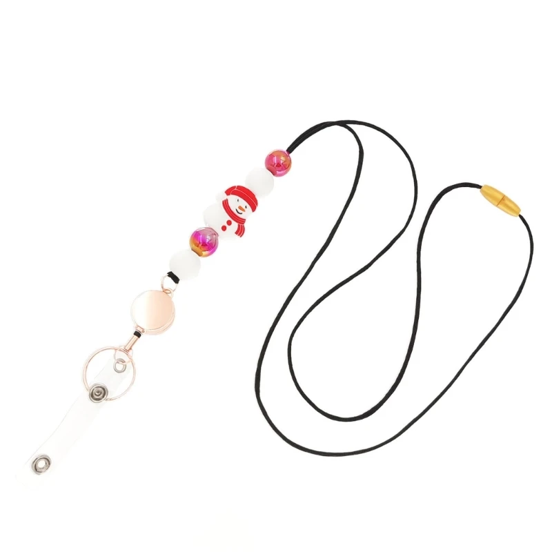 

41XF Cute Breakaway Teacher Lanyard with Waterproof Card Holders Christmas Retractable Lanyards for ID Badges & Keys Durable