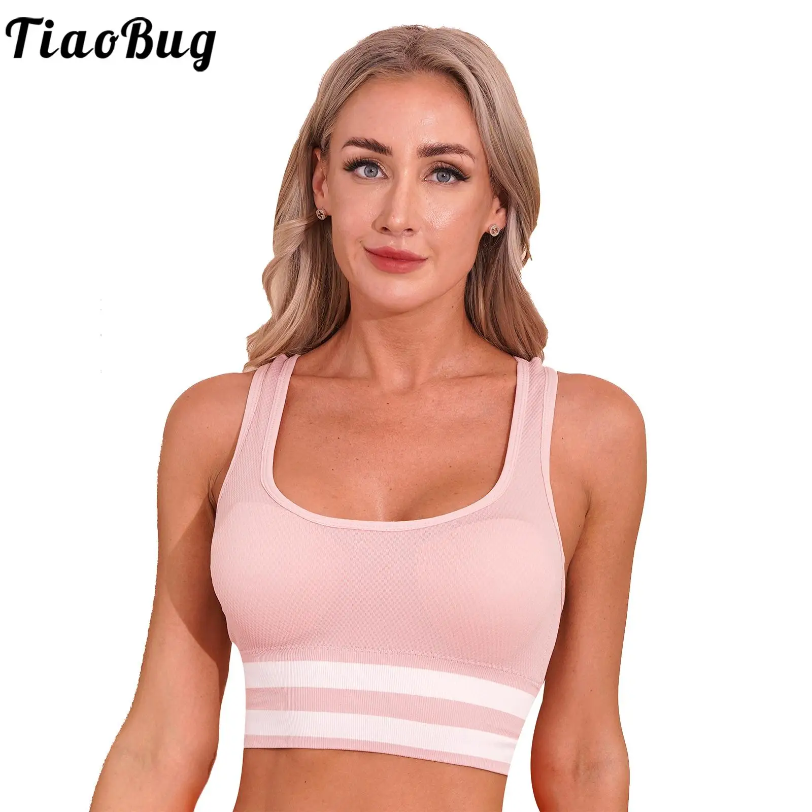 

Fashion Women Shockproof Sport Bra Scoop Neck Racerback Wide Hem Padded Sport Vest Workout Top for Gym Yoga Running Bodybuilding