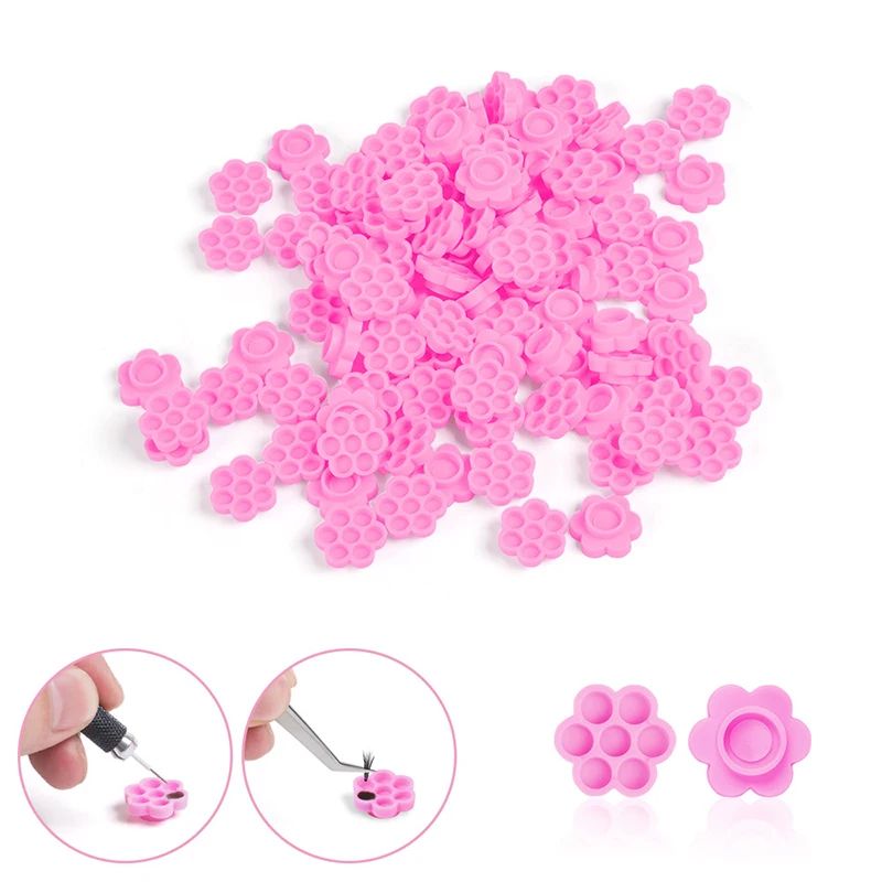 

100 Pcs Flower Beauty Eyelash Extension Glue Cups Pink Delay Cup Grafting Eyelash Makeup Tool Tattoo Adhesive Pigment Cups