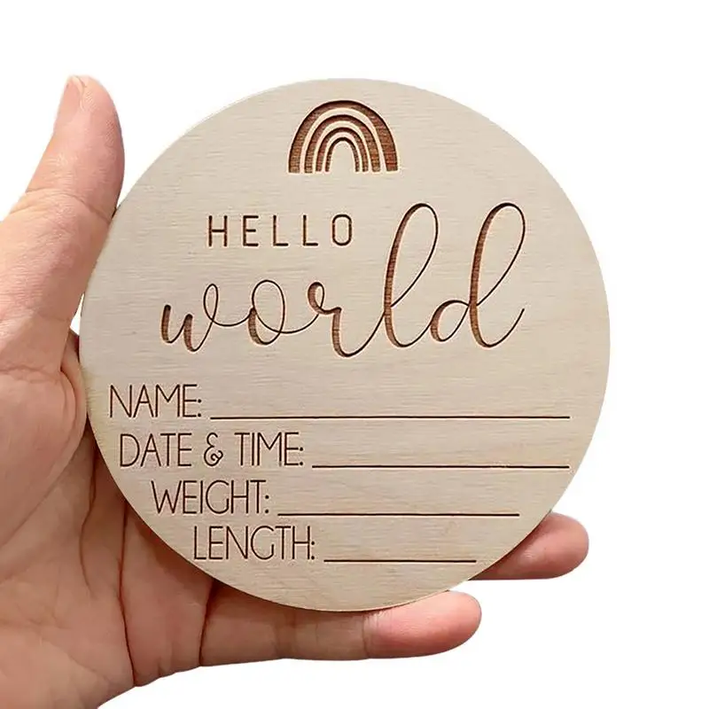 5pcs Wooden Baby Milestone Card Newborn Recording Cards Baby Birth Commemorative Cards Hello World Sign Photography Props