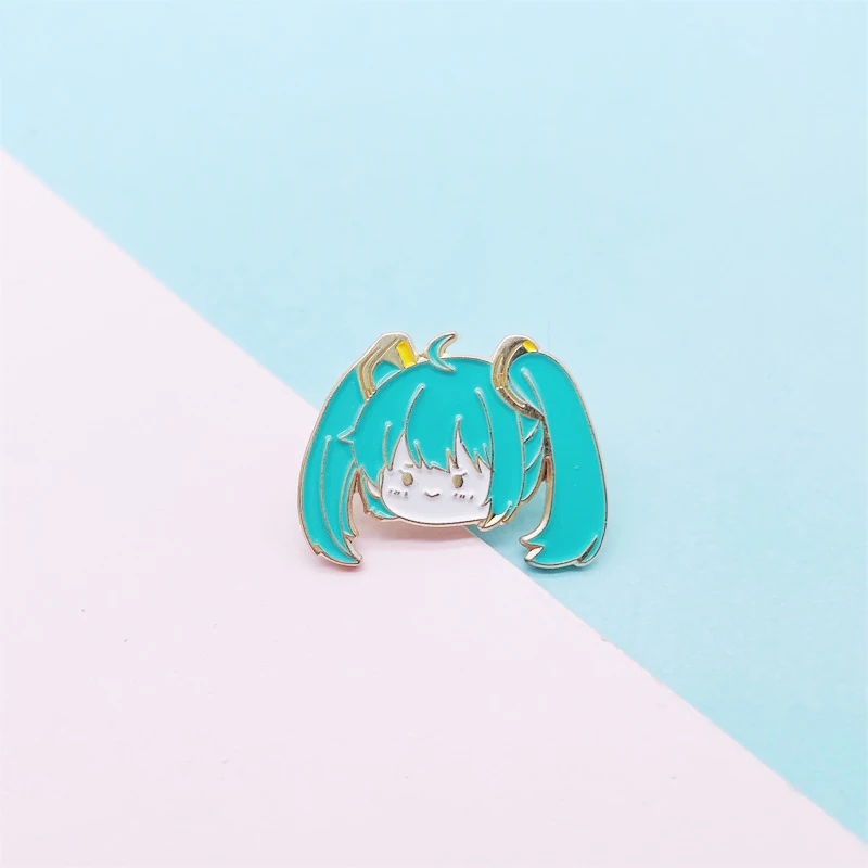 Creative Cartoon Anime Character Enamel Brooch Green Long Hair Girl Personality Alloy Pins Badge Clothes Accessories Jewelry