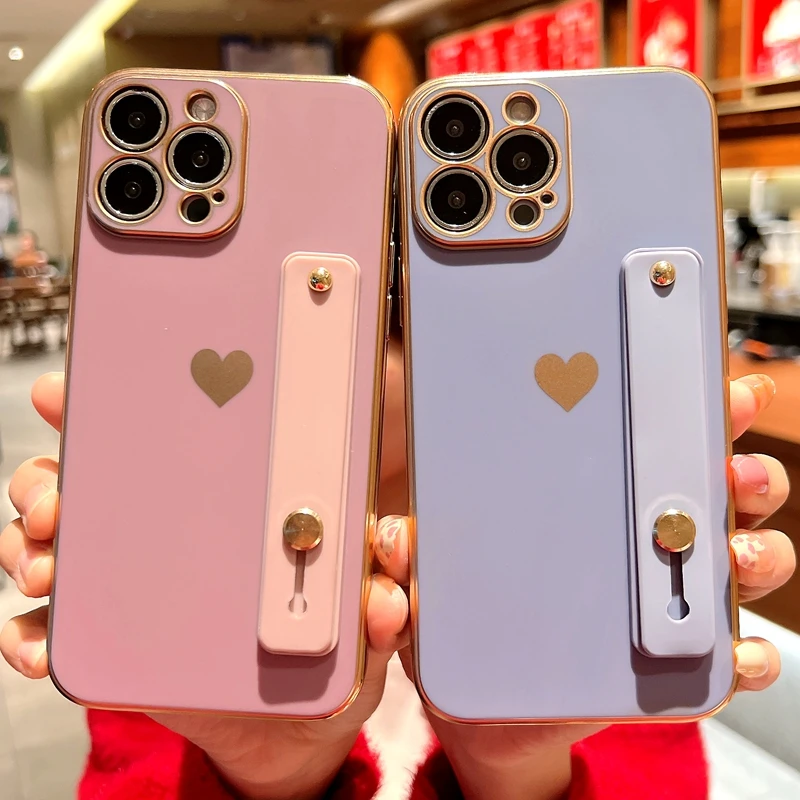 

Soft Matte Wrist Strap Love Heart Phone Case For iPhone 11 12 13 Pro Max XS X XR 7 8 Plus Mini SE 2020 Bumper Back Cover