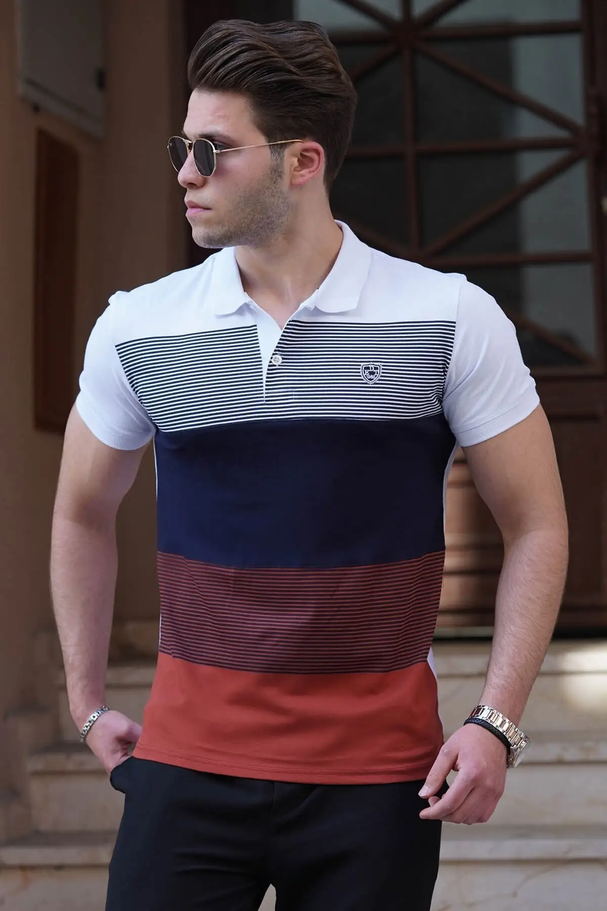 

White Color Block Polo Sweater Men's T-Shirts Men's T-Shirts Sport Stylish 2021