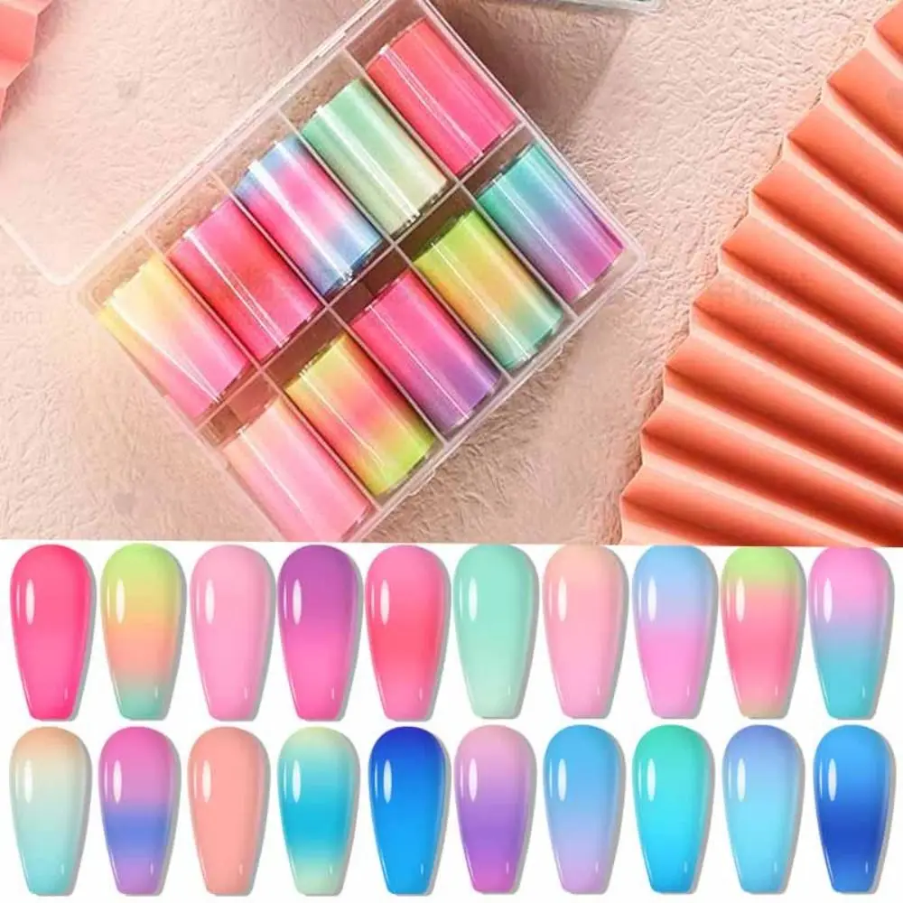 

10 Rolls Pure Color Gradient Nail Stickers Transfer Foil Set Neon Candy Full Wraps Nail Paper Art Decoration