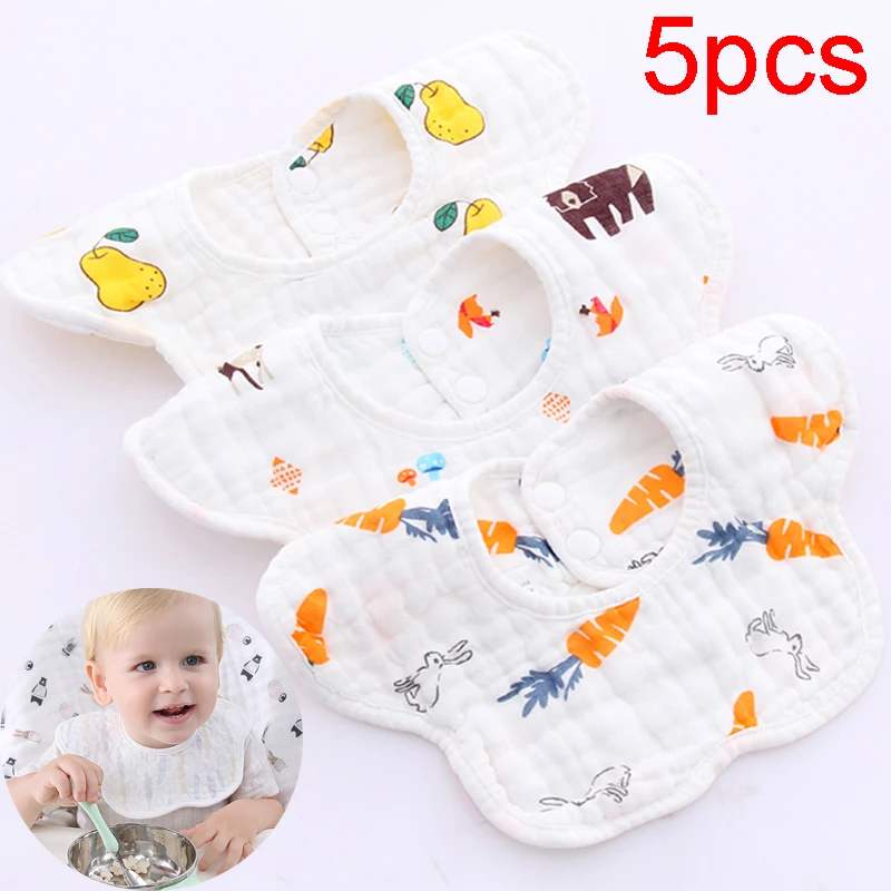 

5PC Cotton Gause Baby Bibs Infant Bib Newborn Burp Cloths Bandana Scarf for Kids Boy Girls Feeding Saliva Towel