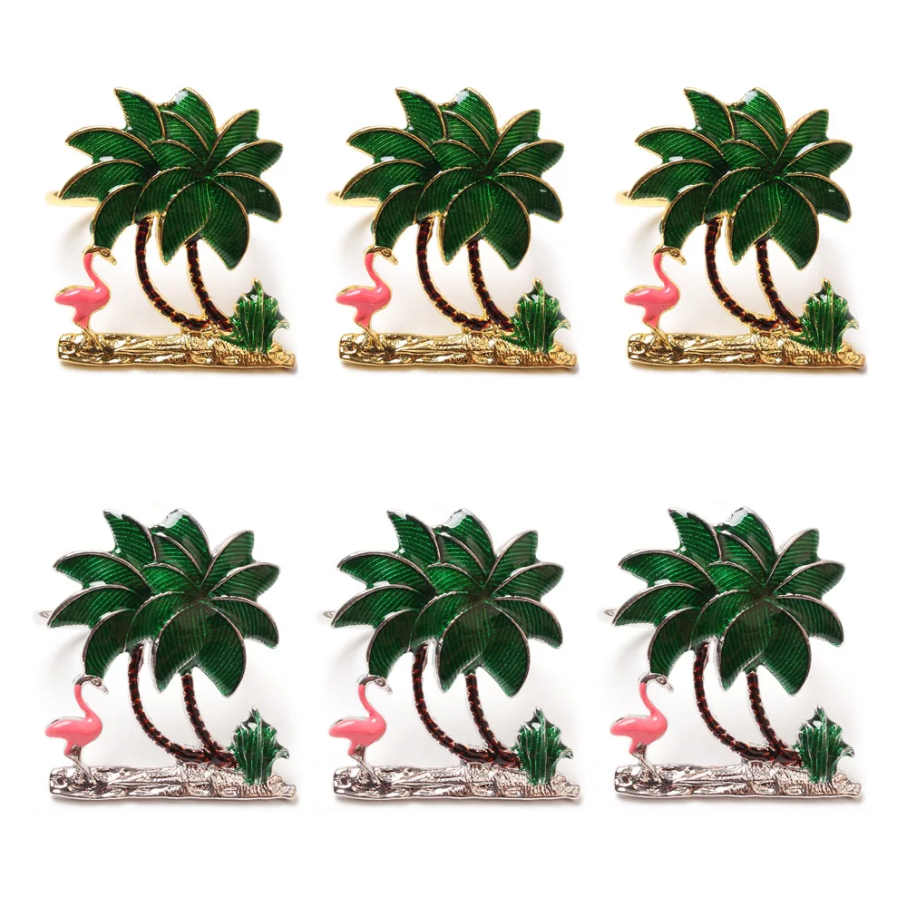 

4pcs/lot New green oil coconut tree napkin ring metal napkin buckle wedding hotel restaurant decoration mouth cloth ring