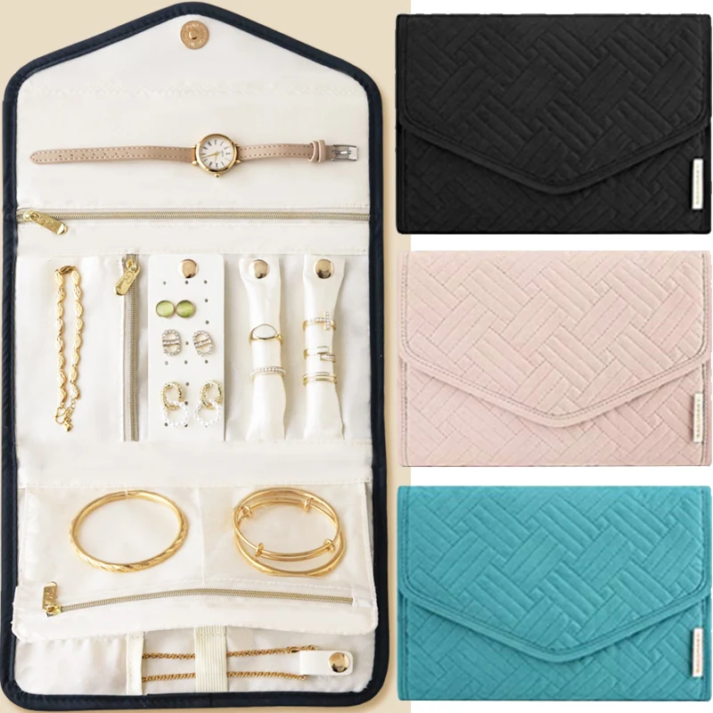 Roll Foldable Jewelry Case Travel Jewelry Organizer Portable for Journey Earrings Rings Diamond Necklaces Brooches Storage Bag