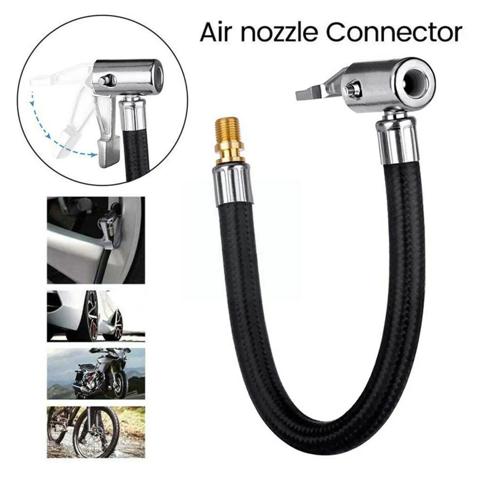 

Car Tire Inflator Hose Inflatable Air Pump Extension Tube Adapter Twist Tyre Connection Locking Air Chuck for Bike Moto G0I1