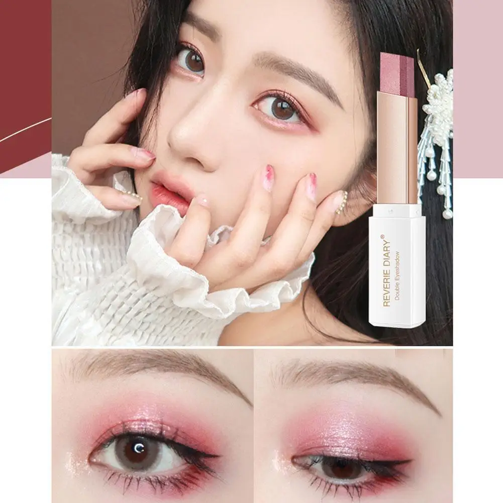 2023 New Double Color Eye Shadows Pallet Matte Stick Palets Korean Waterproof Long Lasting Bicolor Shimmer Beauty Make Up Tools