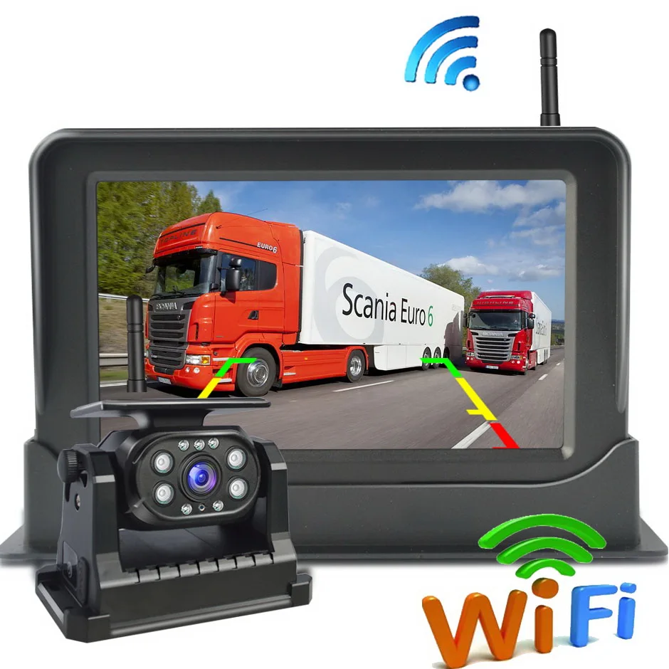 Магнитная солнечная беспроводная резервная камера 5-дюймовый монитор HD 1080P