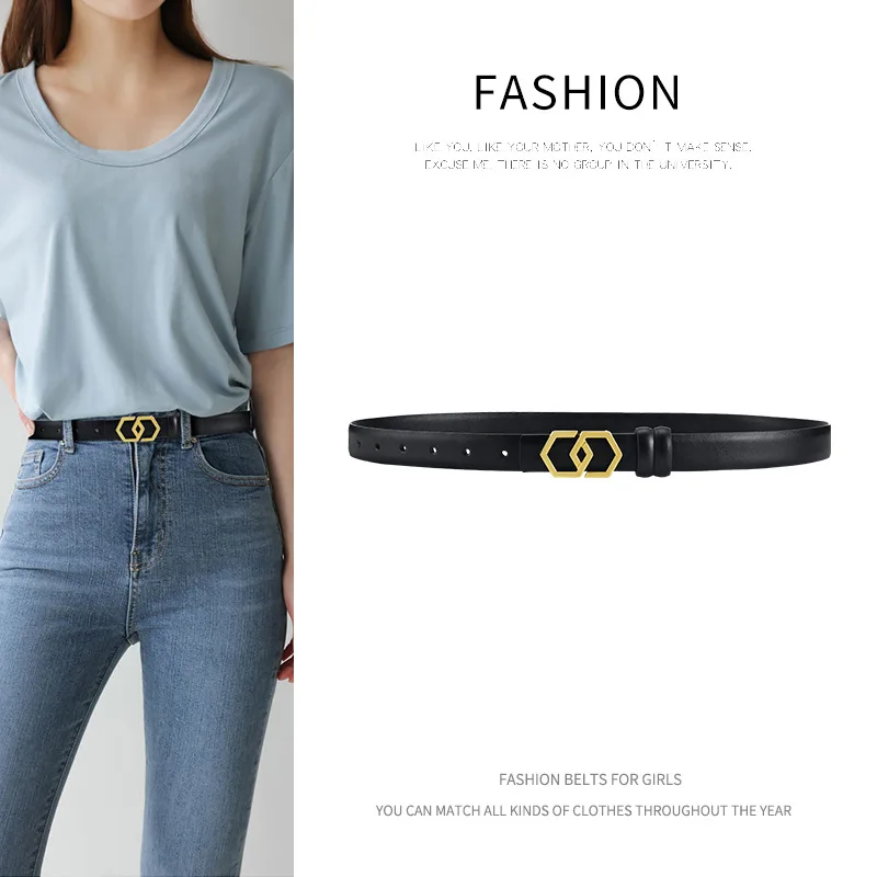 

New Women's Belt Simple and Fashionable Genuine Leather Belt Smooth Buckle Double Sided Luxury Belt