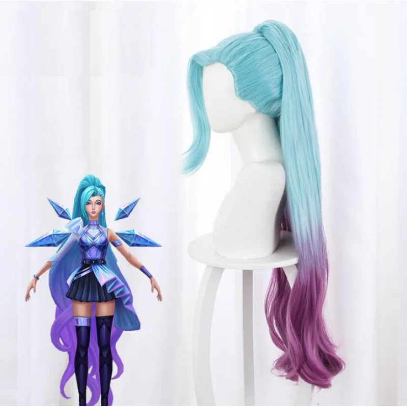 

Парик для косплея LOL Seraphine из аниме-игры, термостойкий парик для косплея LOL KDA серофина синего фиолетового цвета с длинным градиентом