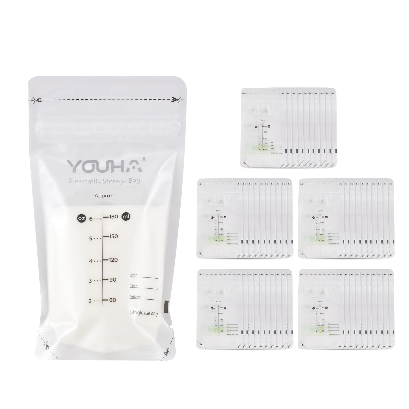 

10pcs/50pcs Breastmilk Storage Bags for Breastfeeding 180ml/6oz Capacity Pre-Sterilized BPA Free Double Zipper Seal Leak-Proof