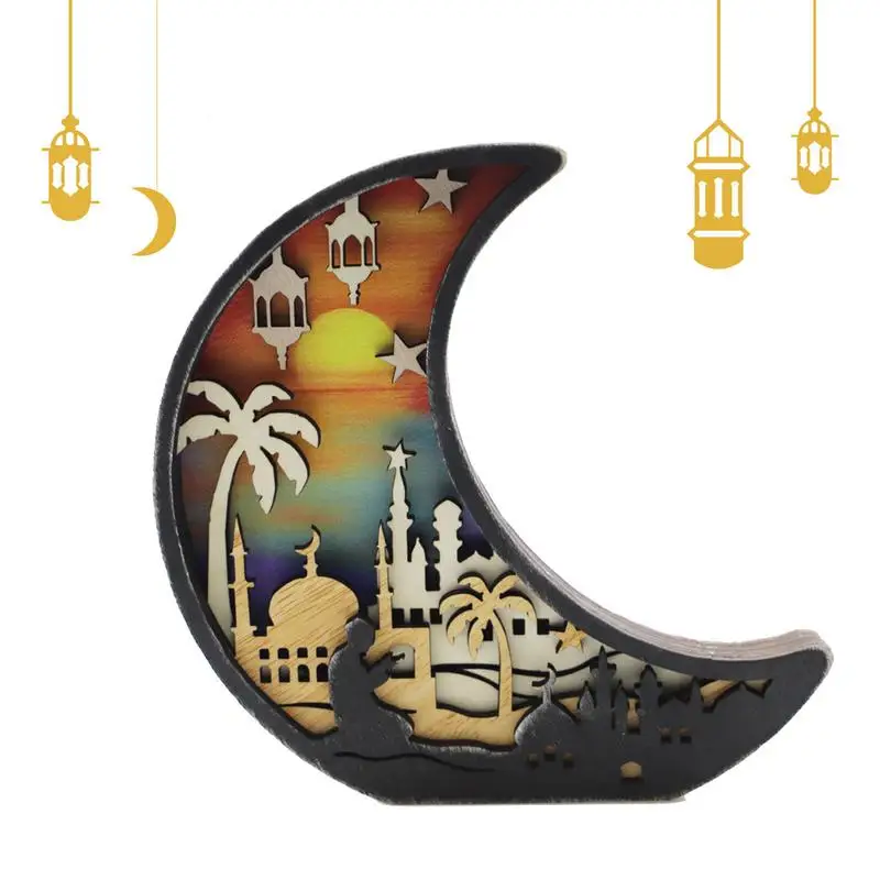 

Ramadan Decorations Eid Mubarak Wooden Ornament Ramadan Moon Star Castle Pendant Tabletop Decor For Ramadan Home Decorations