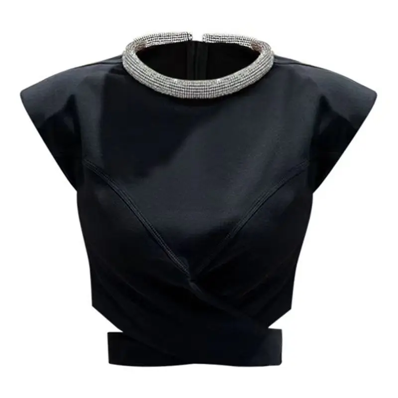 

Женская футболка с круглым вырезом, ажурная тонкая футболка с круглым вырезом и декоративной талией, в стиле девушки, лето 2023