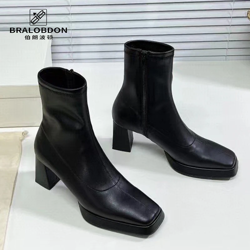 

French ankle boots, top grade side zipper ankle boots, 7.5cm high women's heel boots, high quality, with dust-proof bag