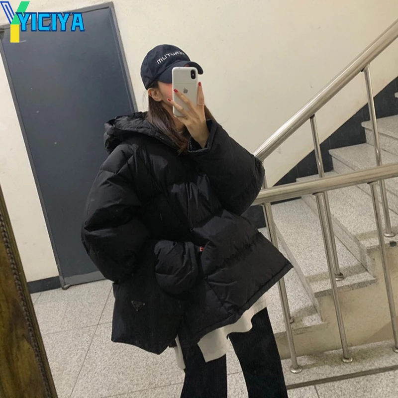 YICIYA Parka Woman Winter 2023 Short Jacket Hooded Zipper New Cotton Coat Loose Warm Casual Pocket Padded Jacket Female Clothing