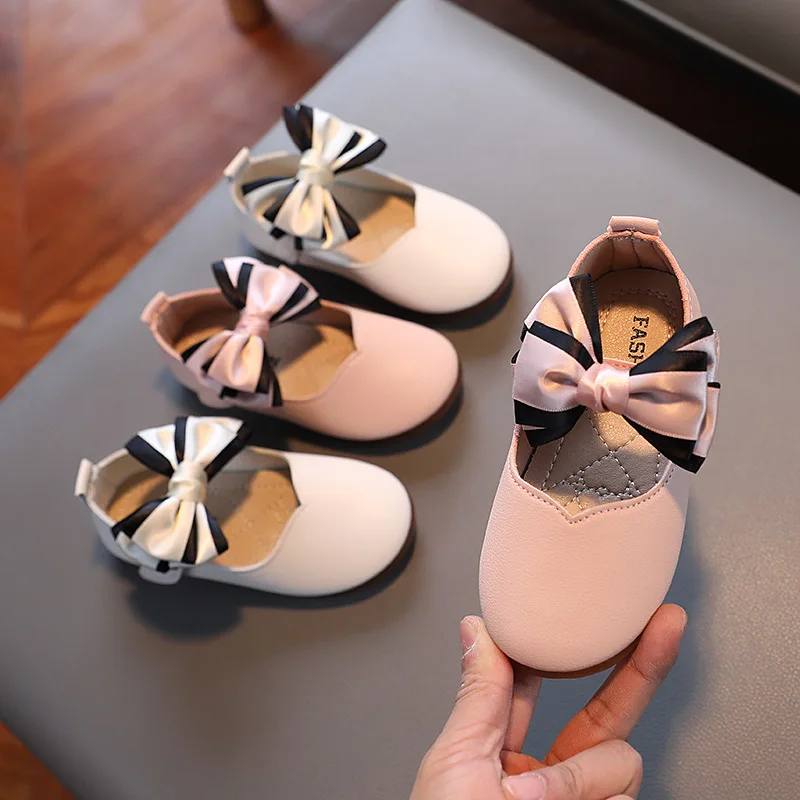 

Spring Autumn Girls Leather Shoes Bow-knot Kids Princess Dance Party Shoes Sweet Cute Soft Soles Students Children Flats Shoes