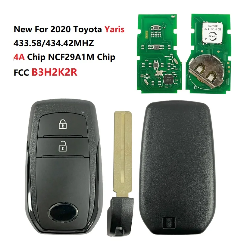 

Смарт-ключ CN007212 модель B3H2K2R для 2020 Toyota Yaris 2 кнопки 433,58/434,42 МГц 4A NCF29A1M HITAG AES чип
