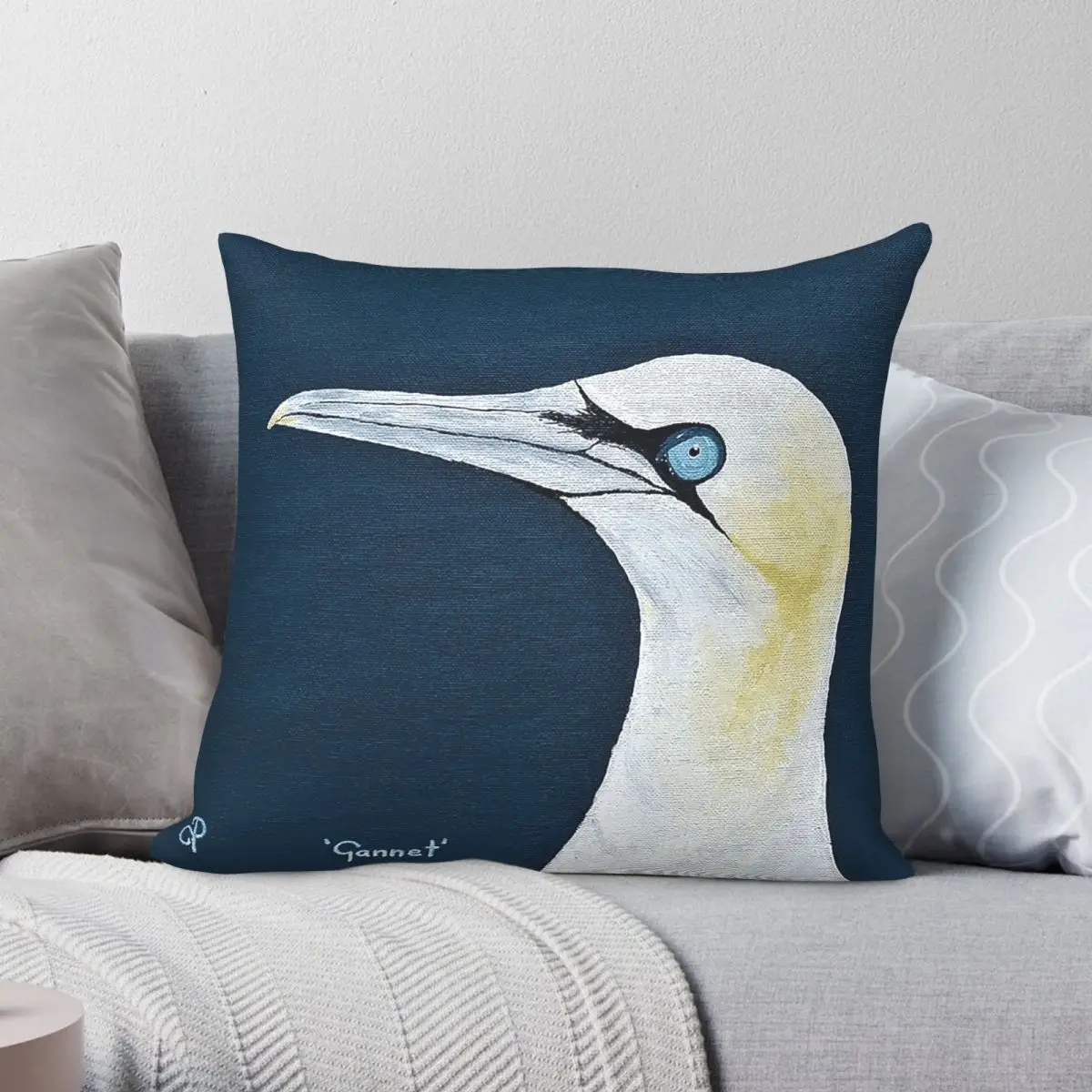 Фото Квадратная наволочка из коллекции Gannet The Seabird, полиэстер, лен, бархат, с принтом, на молнии, декоративная наволочка для дивана, чехол для подушки