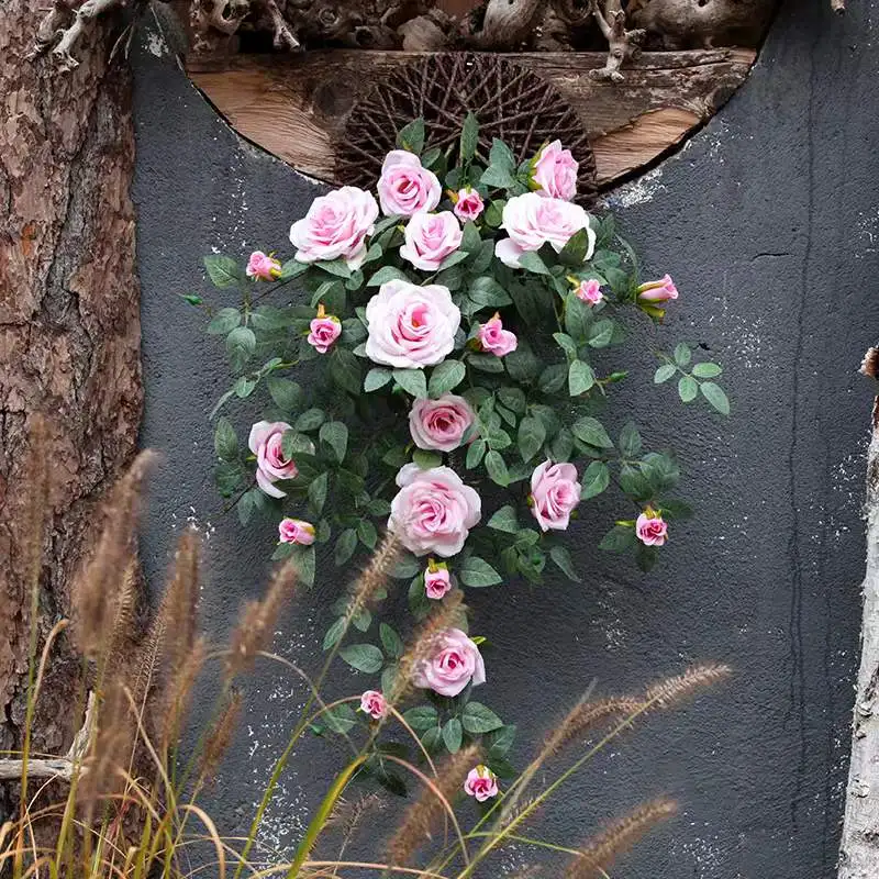 Искусственные цветы подвесные корзины растения Шелковая Роза