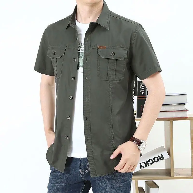 New Summer Men'S Short-Sleeved Shirt Men'S Thin Short-Sleeved Shirt Overalls Outdoor Casual Inch Shirt Men'S Top A3405