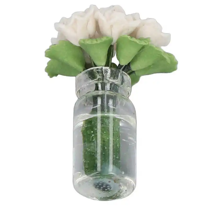 

Dollhouse Flowers White Rose Miniature Flowers Simulation Decorative DIY for 3 Years Old + for Dining Room