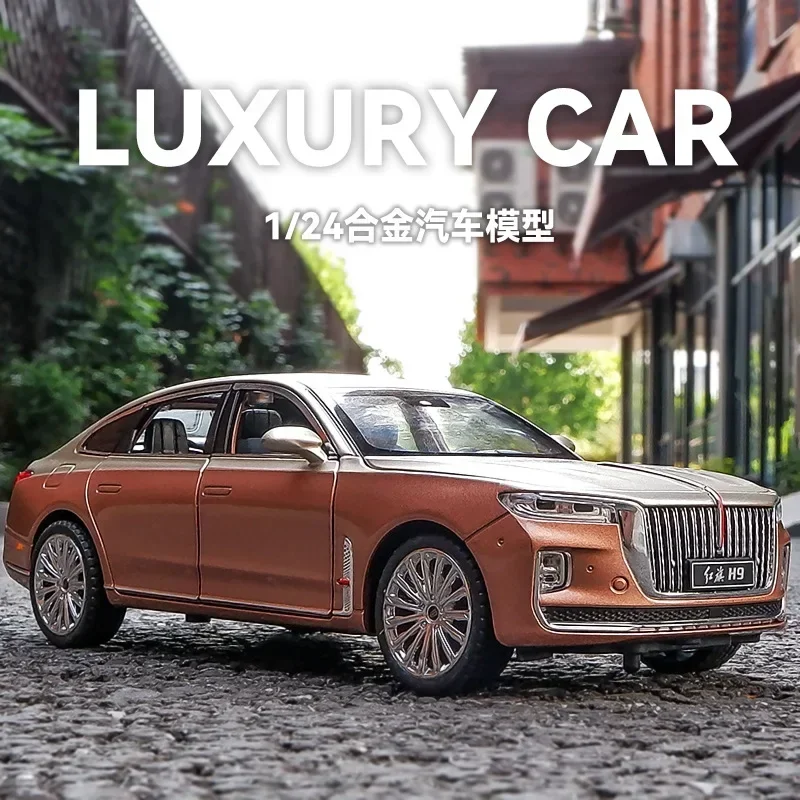 

1:24 HONGQI H9 High Simulation Diecast Metal Alloy Model car Sound Light Pull Back Collection Kids Toy Gifts
