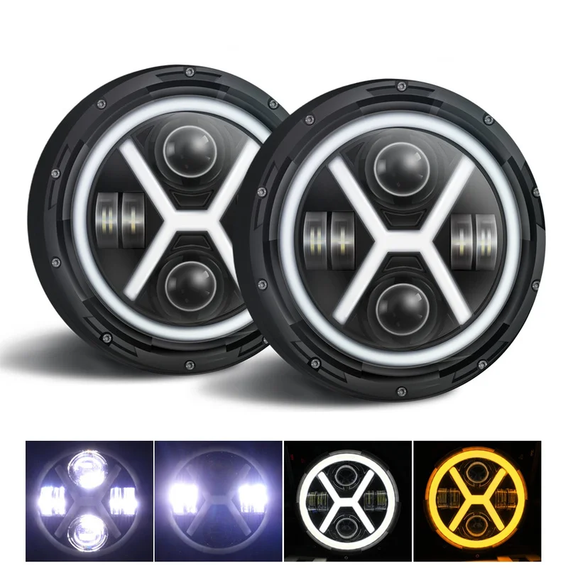 

7 Inch 75W Auto Motorcycle Hi /Lo Beam Head Lamp Bulb Angel Eyes Lights for Jeep LADA Ford Nissan Suzuki Toyota Land Rover SUV