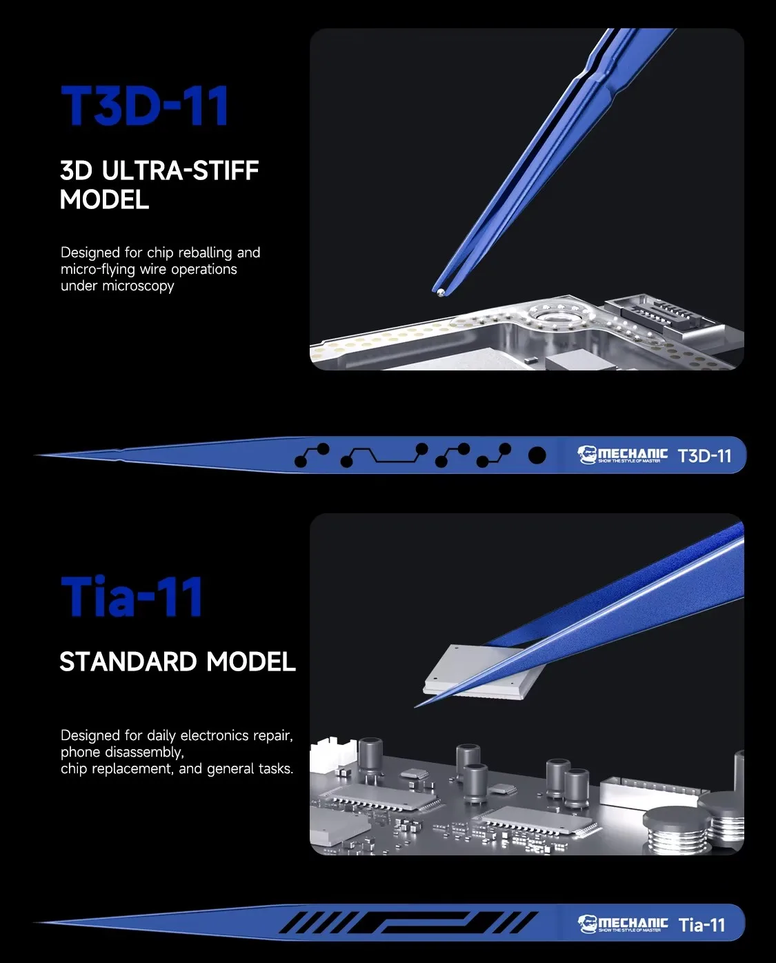 Фото Прецизионные пинцеты MECHANIC Tia-11/16 T3D-11 из титанового сплава, с 3D изогнутым/прямым наконечником, высокопрочные, антикоррозийные, безопасные для ESD-защиты инструменты №4