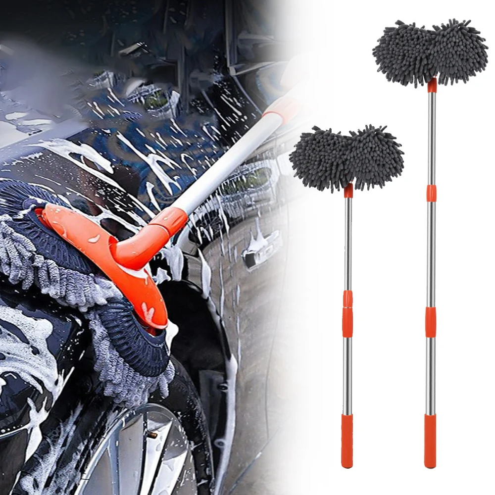 

Car Washer Mop Foam Wash Chenille Brush Windshield Roof Window Cleaning Maintenance Stretching Handle Set Auto Care Accessories