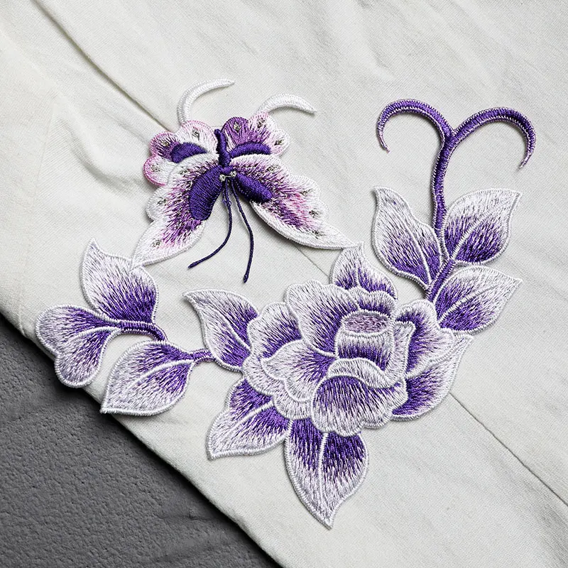 Фиолетовая бабочка комбинированная вышивка искусственный Ципао украшение