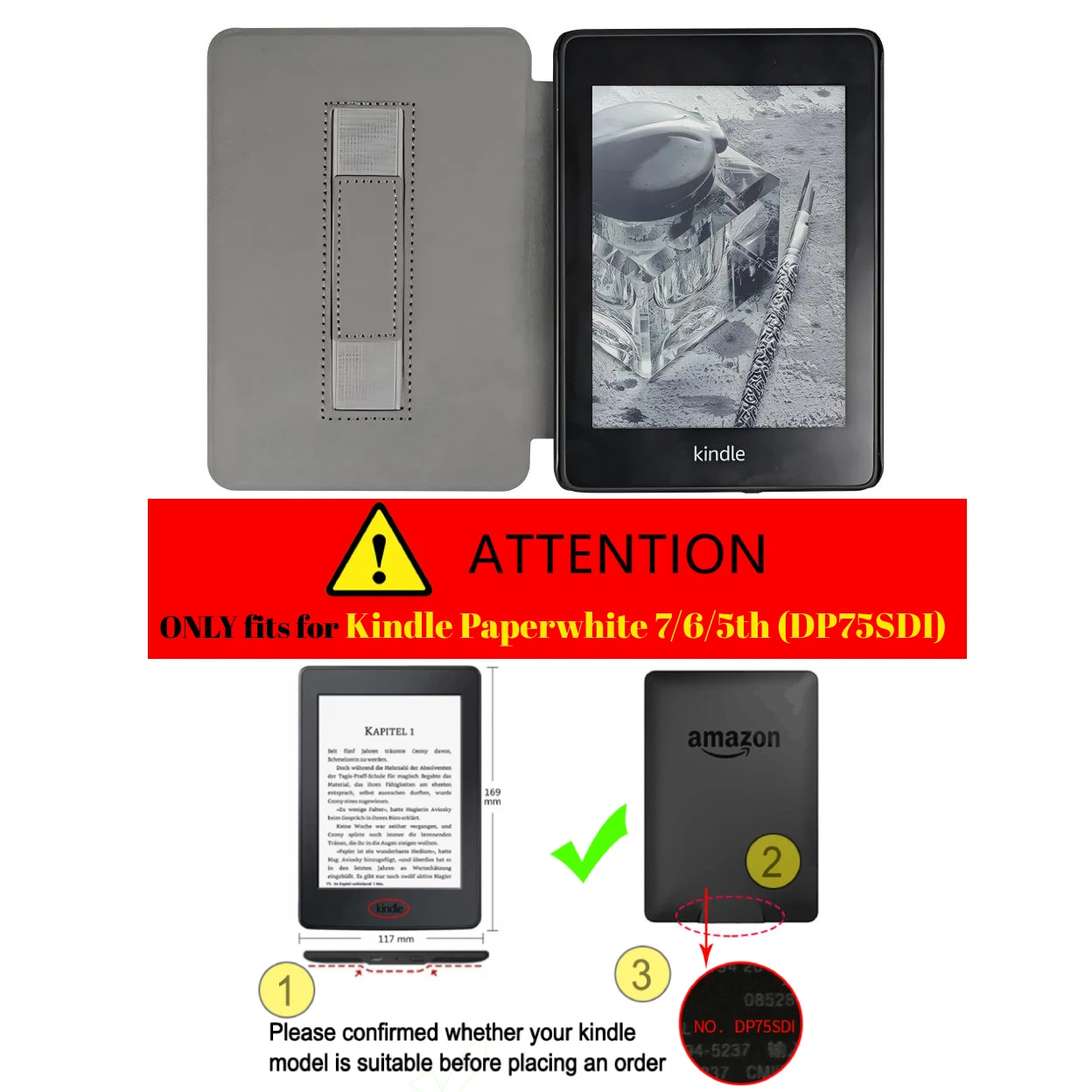 Фото Для Kindle Paperwhite 7-го, 6-го, 5-го поколения Чехол 6-дюймовый чехол из искусственной кожи с ремешком для рук DP75SDI EY21 Paperwhite 3 2 1 Чехол №2