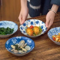 creative blue painted flowers ceramic plate dessert fruit bowl restaurant tableware cooking dishes kitchen utensils porcelain