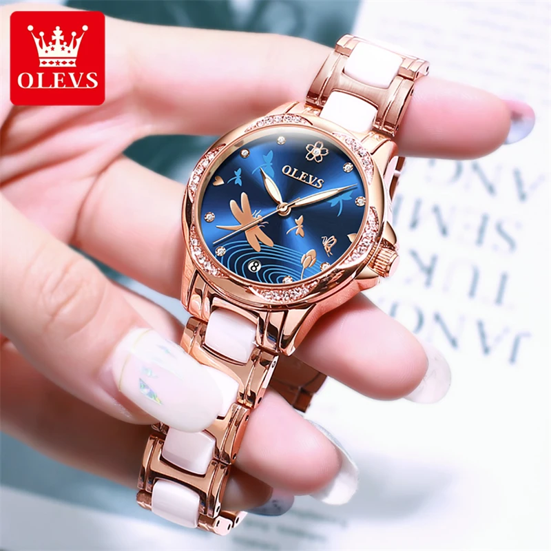 Enlarge OLEVS 2023 Luxury Diamond Fashion Butterfly Dial Automatic Mechanical Watch Trend Women's Luminous Waterproof Ceramic Watches