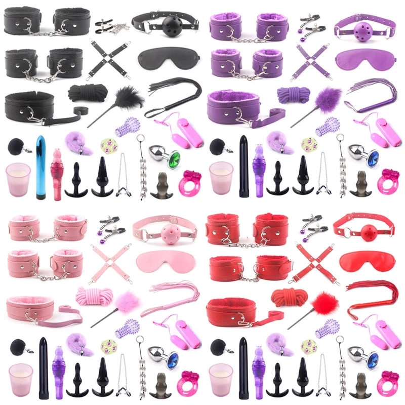 

50LF 25 Pcs Sex Handcuffs Whip Mouth Gag Nipple Clamps Bondage Set Plush Couples Flirt SM Game Sexy Toy Fetish Slave Sexy