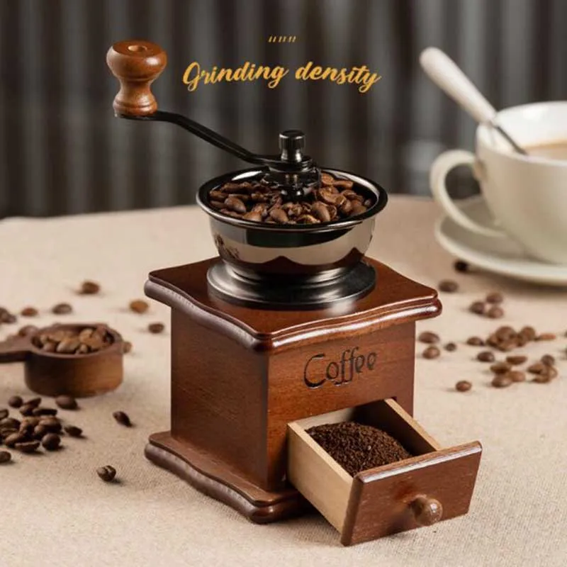 

Household Mini Grinder Coffee Grinder Vintage Manual Hand Crank Wooden Metal Coffee Pepper Herb Mill Spice Grinder High Quality