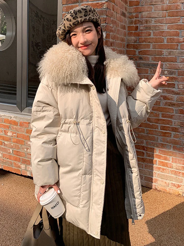 Куртка-пуховик Janveny женская с воротником из натуральной овечьей шерсти пуховик