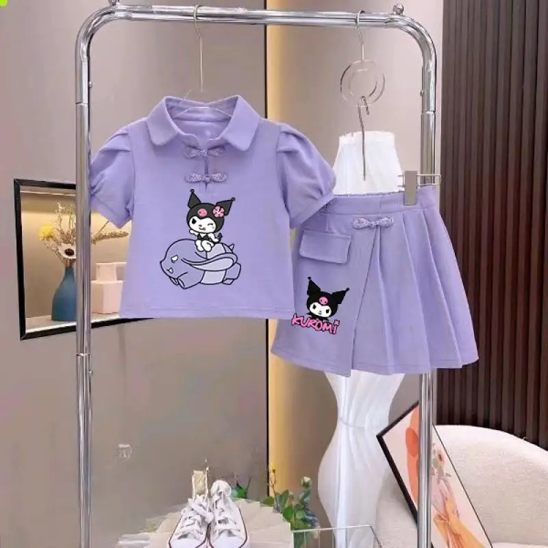 2 шт. аниме Sanrioed юбка с коротким рукавом наряд Hellokittys Kuromi Милая Jk модное платье