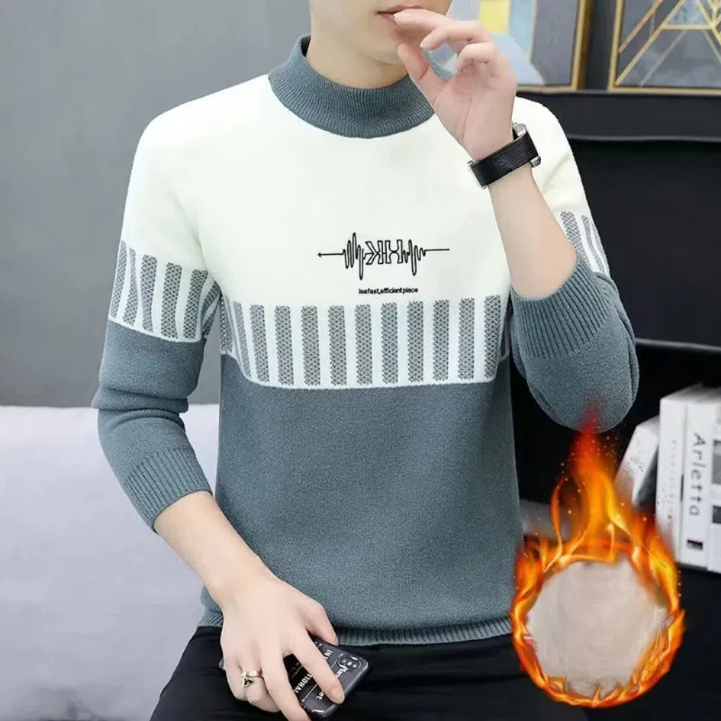 Осенне-зимняя мужская одежда свитер вязаная повседневные топы с геометрической
