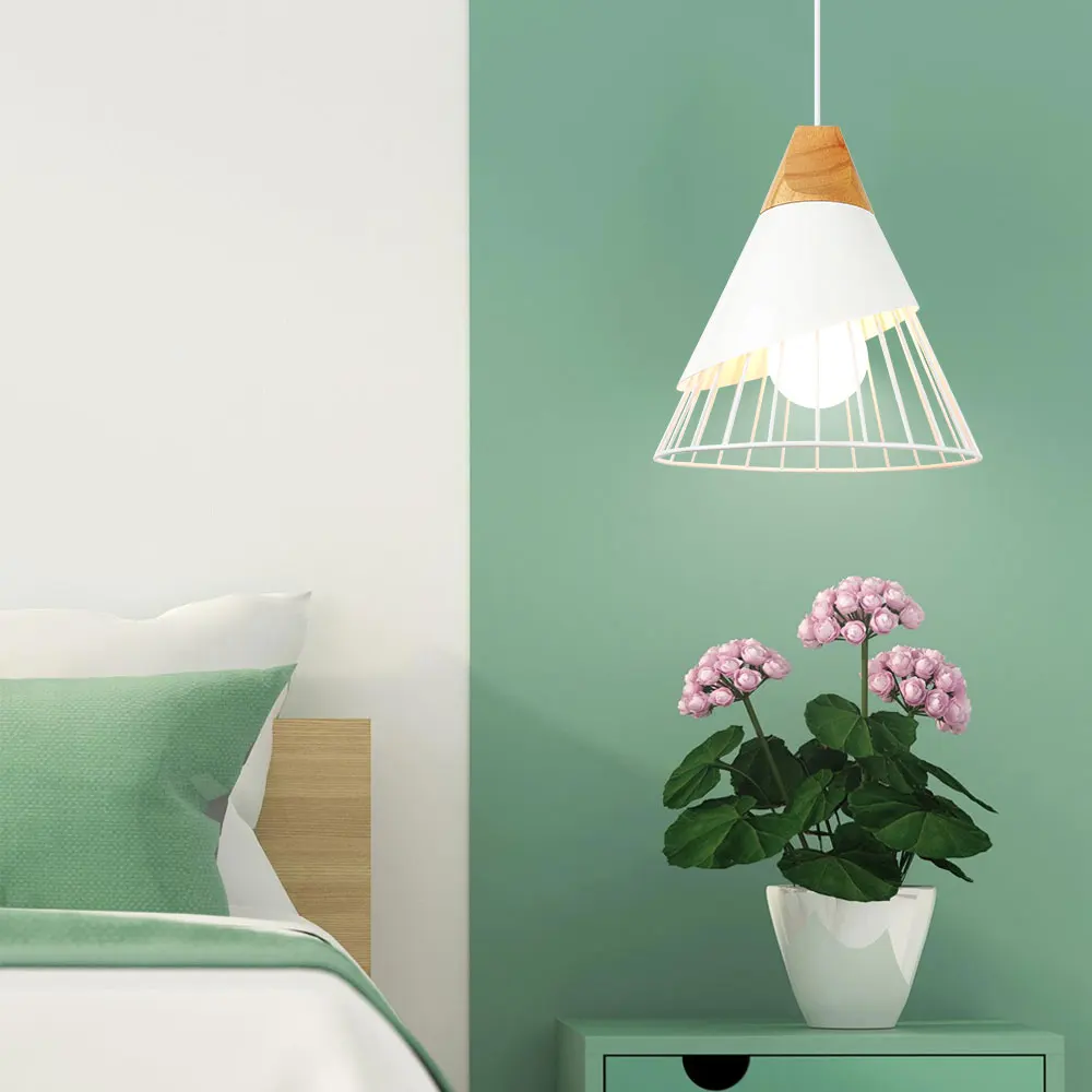 Современная светодиодная лампа E27, кухонные люстры, подвесные деревянные светильники для спальни, алюминиевый ночник с абажуром в скандинавском стиле