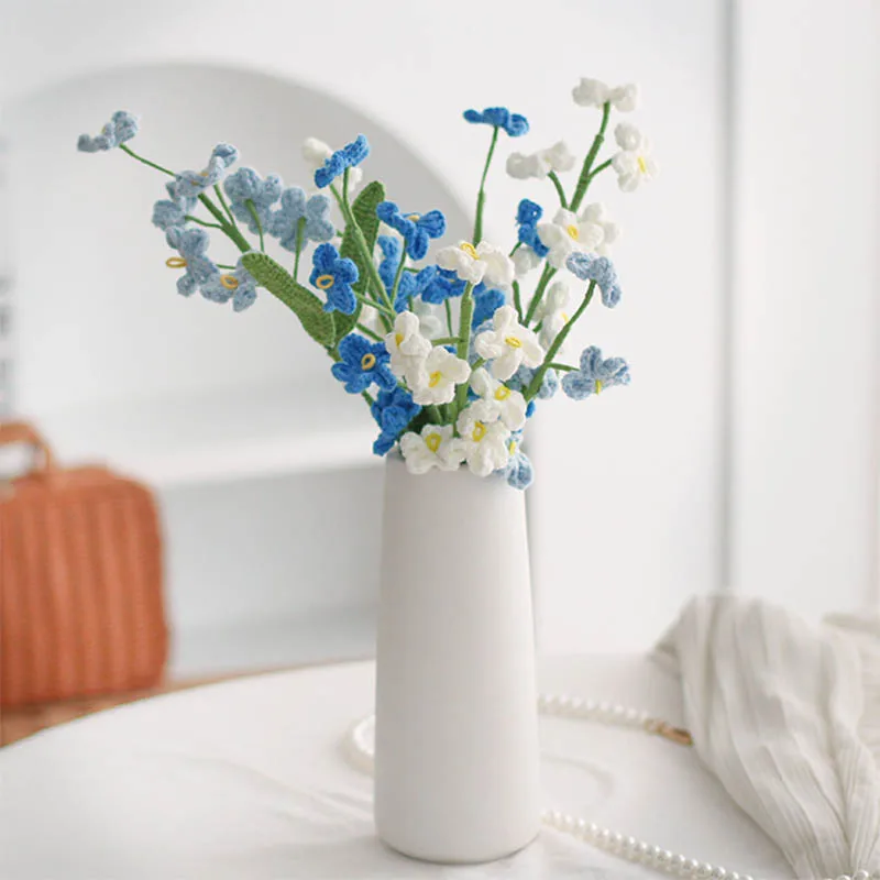 

Искусственные цветы Myosotis ручной вязки для вазы, Декор для дома, комнаты, стола, Дня Святого Валентина, Цветочная композиция, подарок