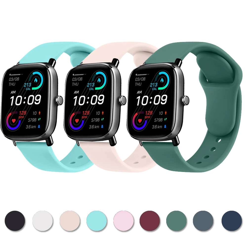 

20mm 22mm Silicone Strap For Amazfit GTS/2/2e/3/GTS2 Mini/GTR 42mm/47mm/GTR2/3/Pro stratos Band Bracelet For Huami Amazfit Bip