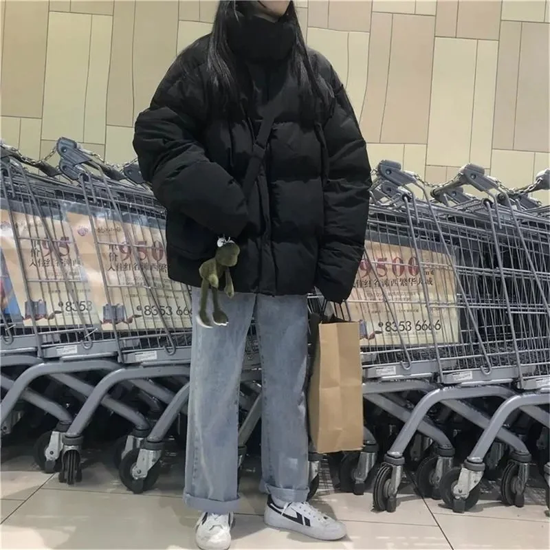 Harajuku 2023 Retro Winter Loose Zipper Jacket Warm Women's Cotton Jacket Korean Version of Solid Color Oversized Parka Coat