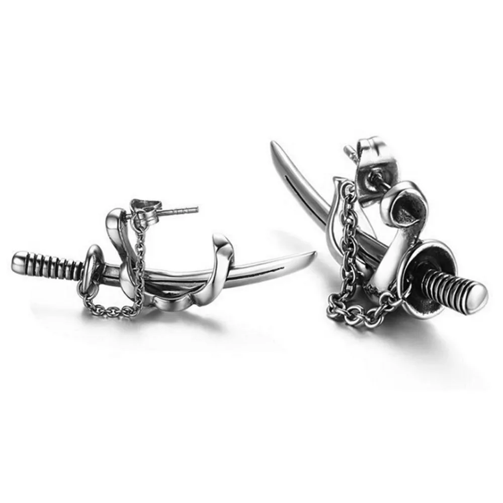 

Personality Silver Color Cross Samurai Sword Stud Earrings for Men Women's Katana Cool Earrings Punk Hip Hop Jewelry Gifts