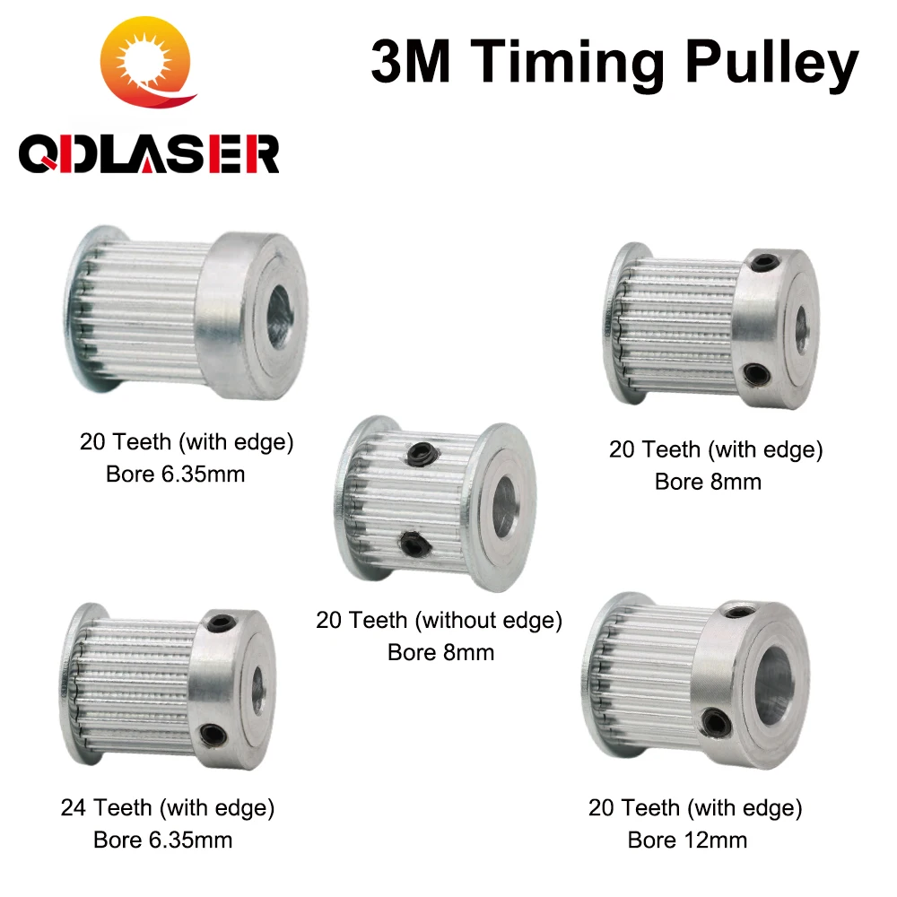 

QDLASER CO2 Laser Metal Parts Synchronous HTD 3M Gear Pulley 6.35/8/12mm for DIY CO2 Laser Engraving Cutting Machine