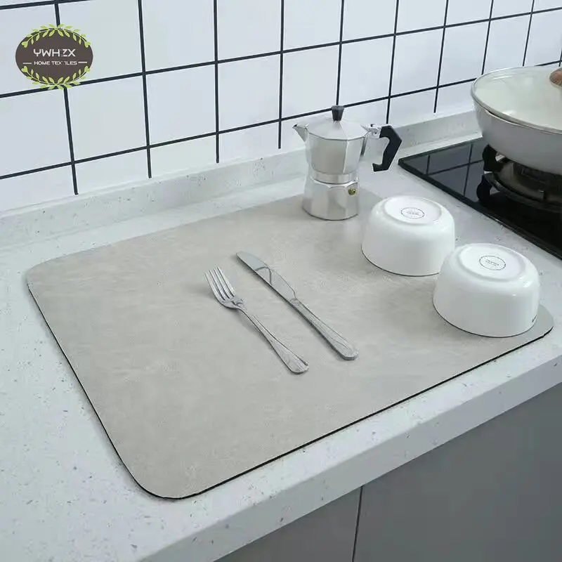 

Solid Color Drain Pad Super Absorbent Kitchen Coffee Dish Drying Mat Tableware Cup Bottle Placemat Sink Countertop Drainer Rug